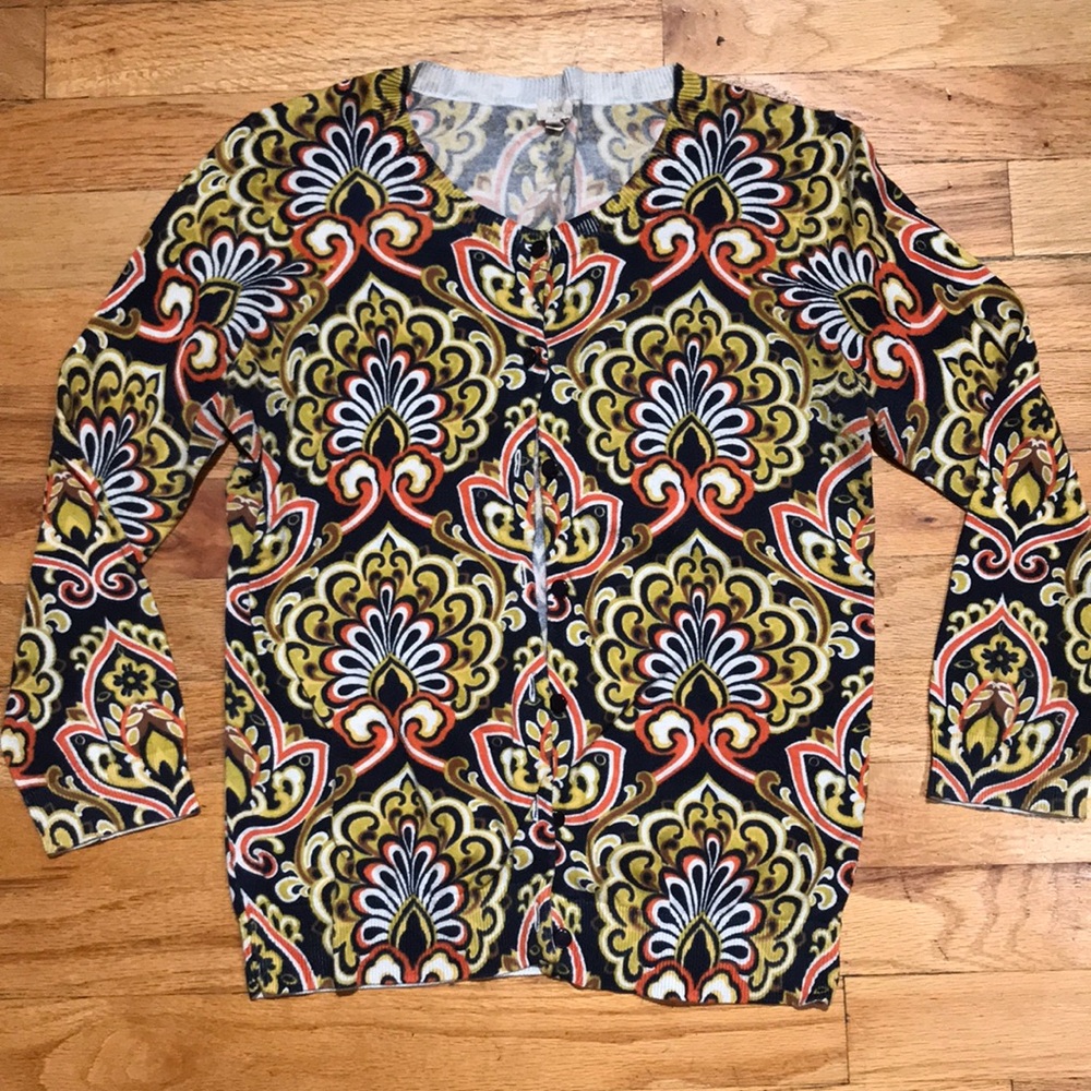 J. Crew Button-Up Scoop-Neck Patterned Cardigan